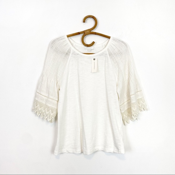Anthropologie | Eri + Ali | Boho Lace Peasant Sleeve Top Size S - Picture 2 of 11